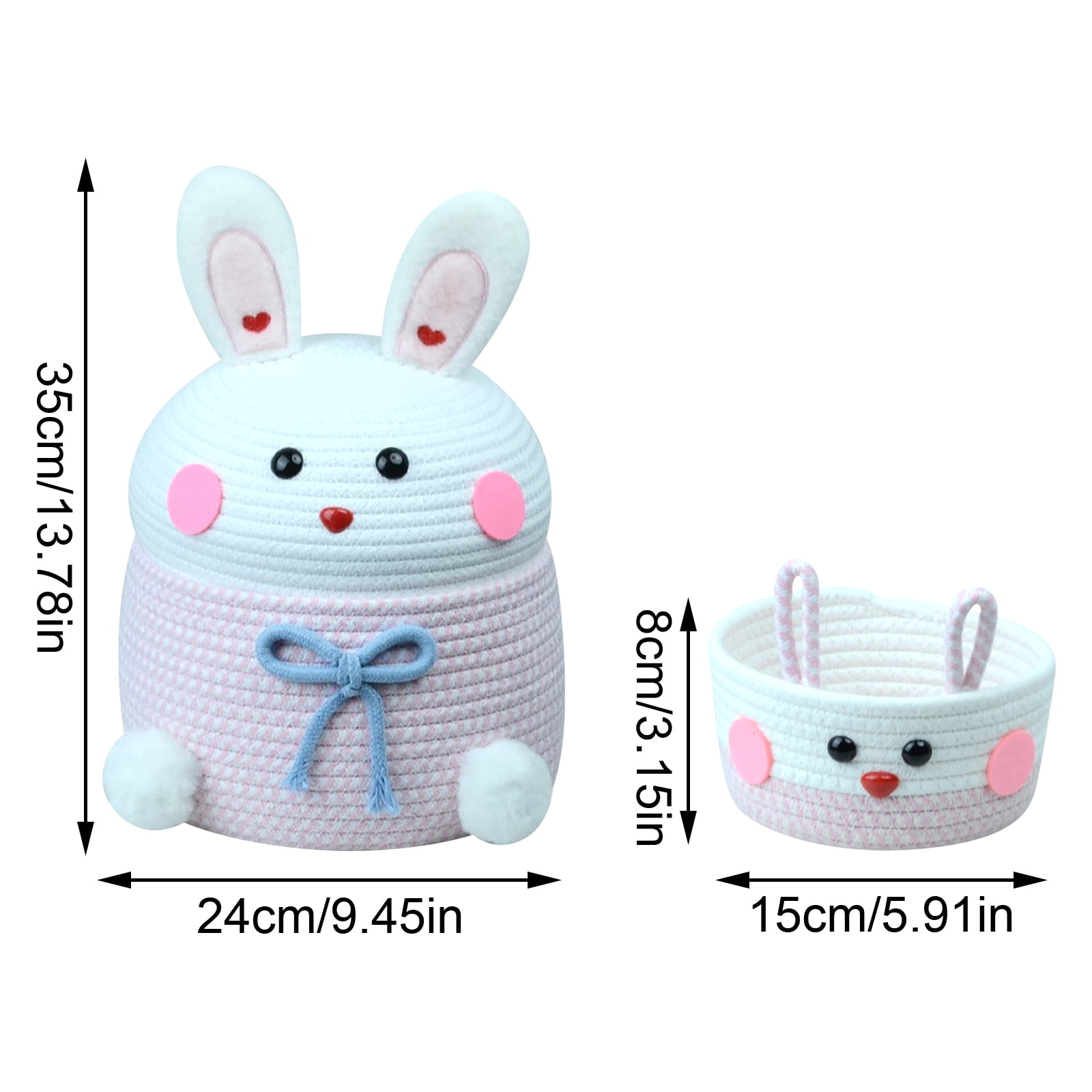 Easter Bunny Ear Cotton Yarn Storage Basket Handmade Knitting Basket for Snacks and Toy Organizer Cute Rabbit Decorative Box for Spring Holiday B