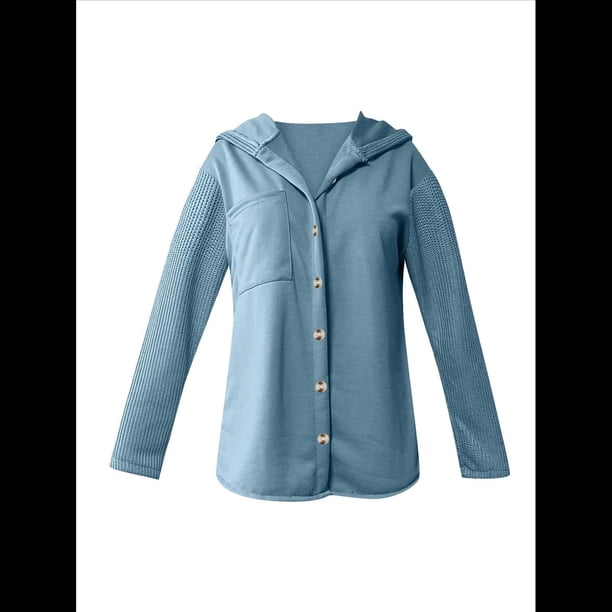 Sudadera Holgada de Larga para Mujer, Informal, con Botones y Capucha, con Bolsillo. Azul S