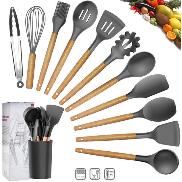 black silicone kitchen utensil set