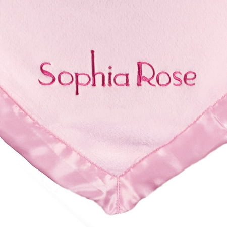 Personalized Satin Trim Pink Baby Blanket, Name