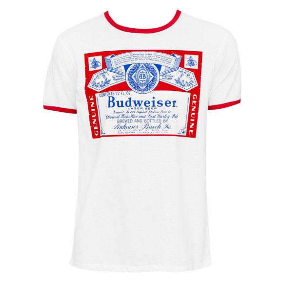 Budweiser 36076-Small Mens White Ringer T-Shirt - Small