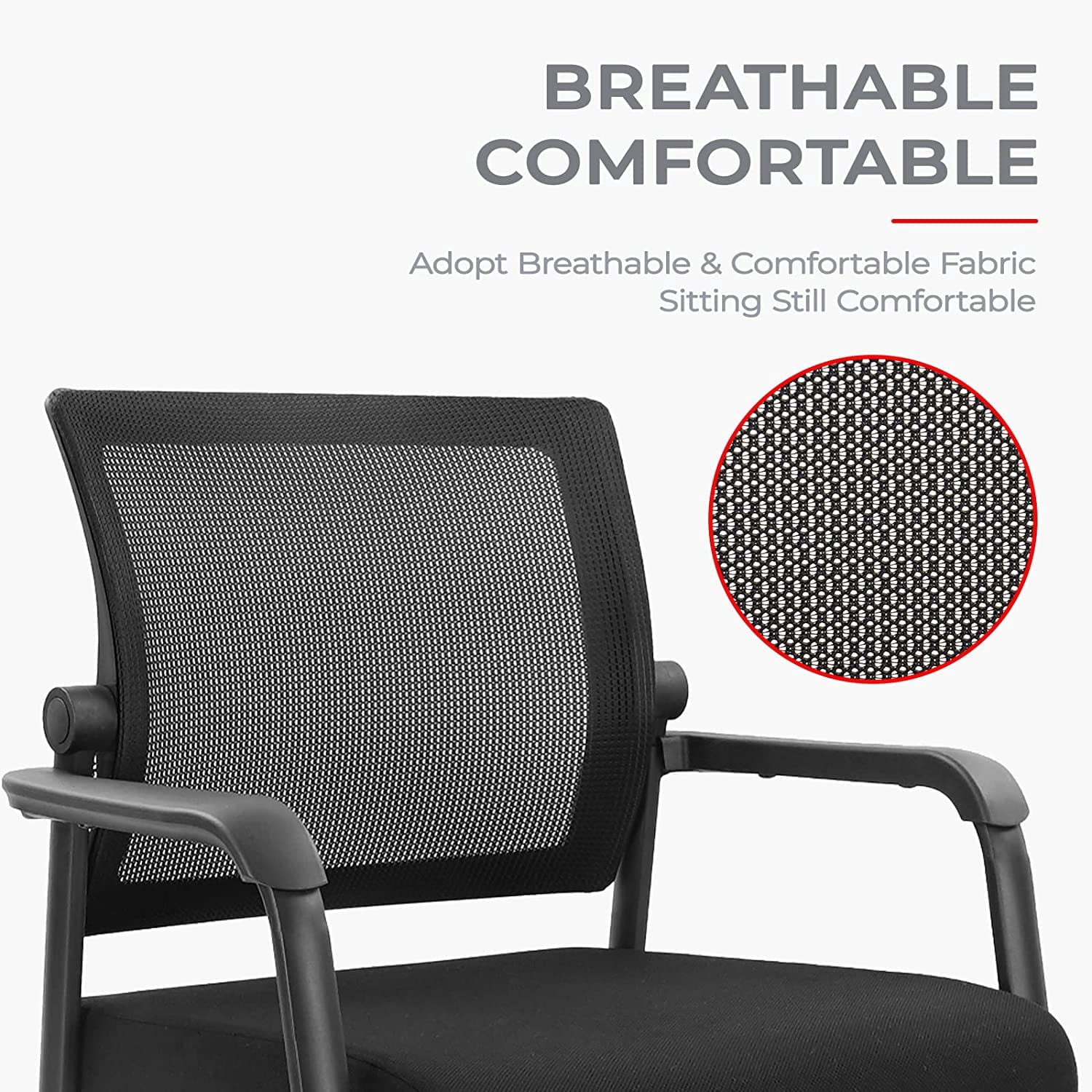 KLASIKA Waiting Room Chairs with Wheels, Adjustable Mesh Backrest, Desk Chair with Ergonomic Lumbar Support and Thickened Seats Cushion, Black