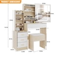 thumbnail image 4 of Vanity Desk with Sliding Mirror & Lights, Makeup Vanity Set with Charging Station 4 Drawers 7 Shelves, Large Vanity Set with Cushioned Stool for Bedroom, Natural, 4 of 7