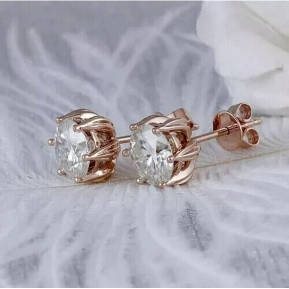 2CT Round Cut Lab Created Diamond Women's Stud Earrings 14k Rose Gold Plated