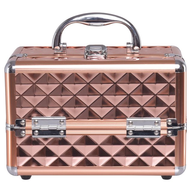 Patiojoy Cosmetics Case Makeup Box Organizer w/ Extendable Trays & Mirror Gold