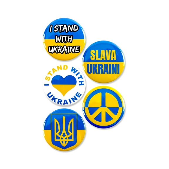 5 Pack - Ukraine Support Multi-pack Pinback Button Badges - 2.25 Inch