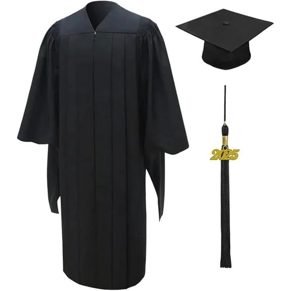 CLERKMANS Master's Graduation Gown, Cap & Tassel with Year Date Package, Black