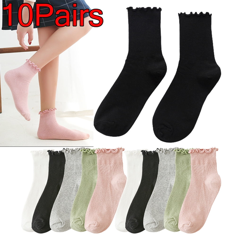 10/5/3/1 Pair Womens Socks, Ruffle TurnCuff Casual Ankle Socks Warm