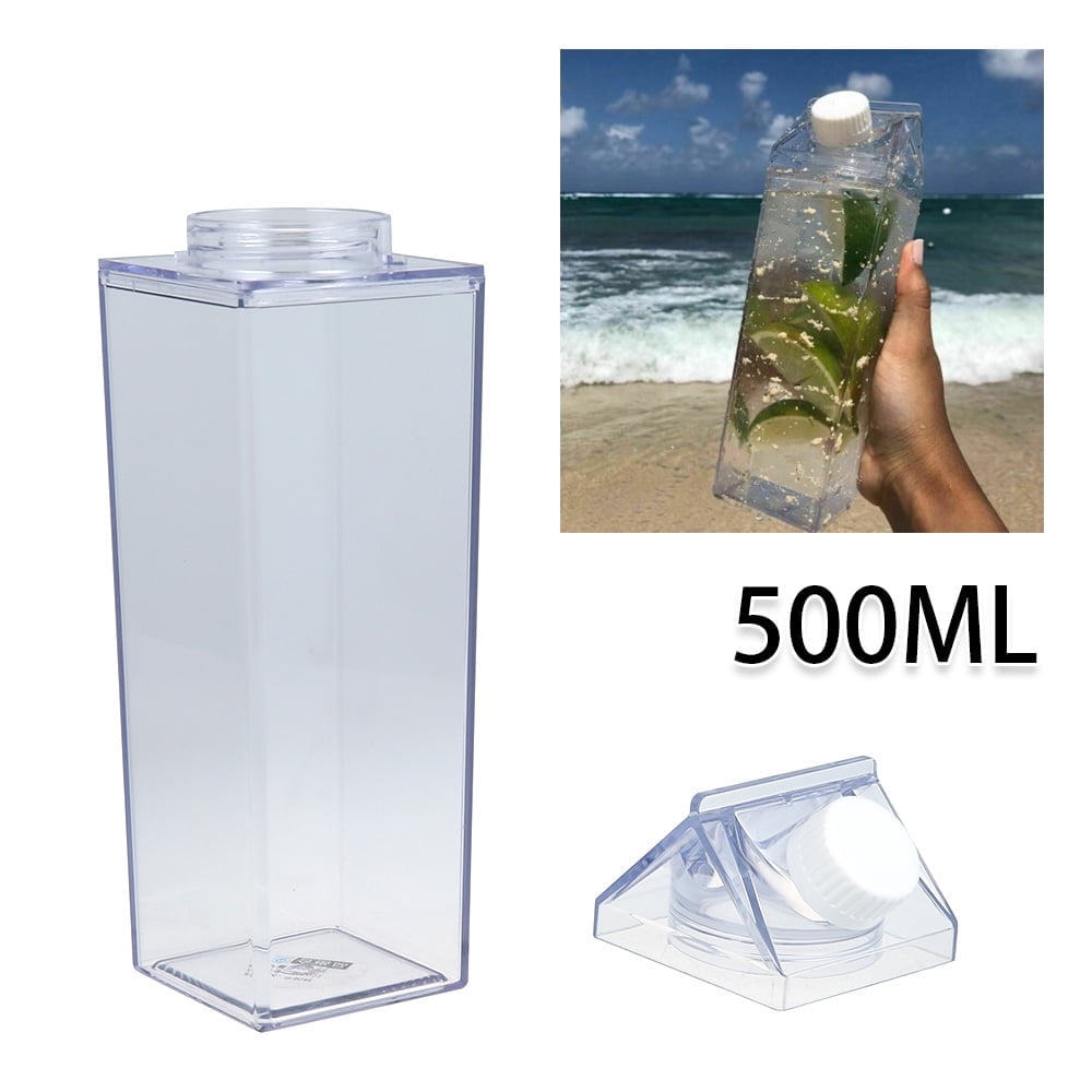 Fsqjgq Water Bottles Cups Clear Milk Carton, Kids Portable Milk Water Bottles Milk Box For Outdoor Water Bottles With Straw Clear