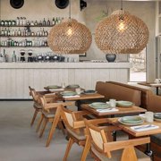 LittleGlovo Woven Rattan Pendant Light,Hand-Woven Water Plants Rattan Chandelier Boho Wicker Coastal Retro Ceiling Chandelier Lighting