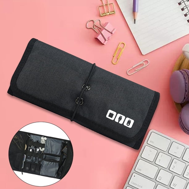 Bolsa organizadora de cables de viaje, bolsa de almacenamiento impermeable, bolsa multifunción, organizador electrónico para USB, discos duros, tarjet Negro perfecl Bolsa organizadora de cables