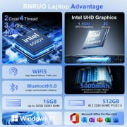 RNRUO 15.6 Laptop with Windows 11, 16GB RAM 512GB SSD, FHD Screen Full Size Keyboard, Office 2024 Included, Portable Laptop for Students and Home Use, Silver