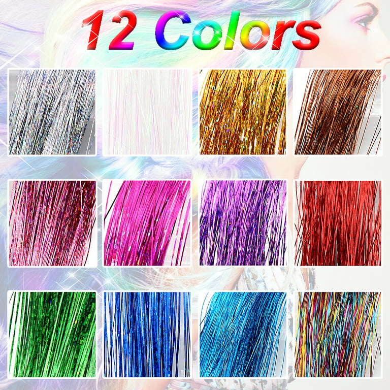 Sparkling Glitter Shiny Silk Hair Tinsel (6 Colors 48 Inch 1200 Strand –  NiaWigs