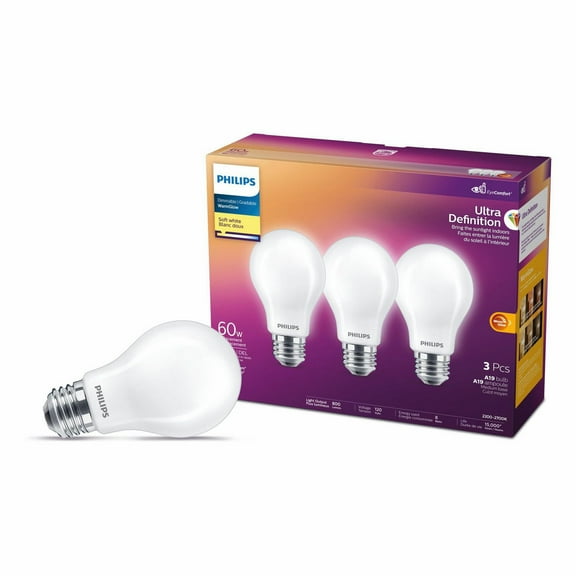 Philips DEL Ultra Definition 60W ampoule A19 blanc doux (paq de 3)