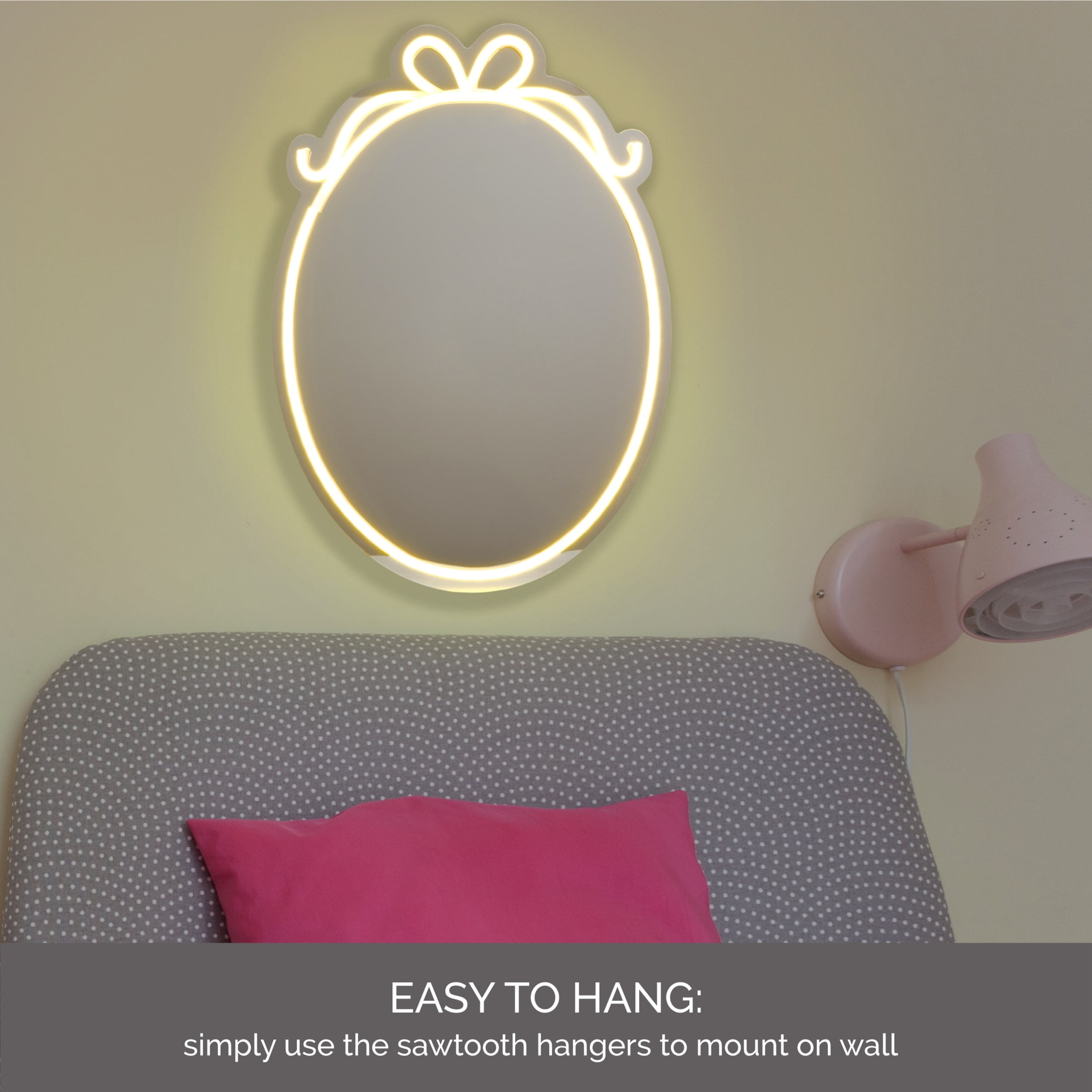 Melannco 11 X 15.4 inch Oval Bow Design Mirror with Neon Led Lights