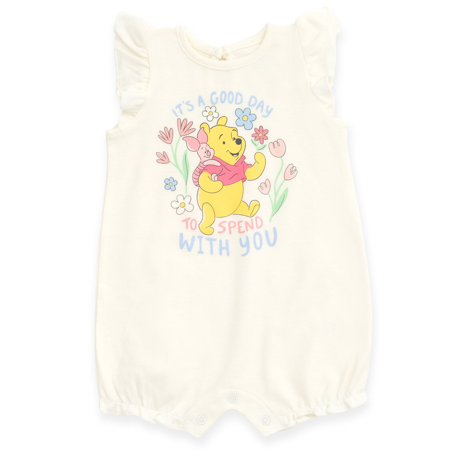 Disney Winnie the Pooh Baby Girls' 2-Pack Short Sleeve and Sleeveless Bubble Romper Set Tusk and Pink Winnie the Pooh and Piglet