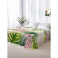 thumbnail image 6 of Queen Flat Sheet Only Green Pink Tropical Leaves on Burlap Soft Microfiber Cooling Bedding Sheets Watercolor Plant Monstera Flat Bed Sheet, 6 of 9