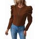 thumbnail image 2 of Chaqueta Corta de Larga para Mujer, con Cremallera, Abrigo, Ropa de Abrigo, Atuendo de Otoño, Chaquetones Marrón Oscuro 4XL, 2 of 7