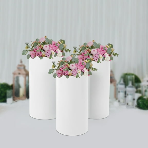 3 PCS White Cylindrical Display Stands, Iron Material, About 20-30kg/44-66lbs Load-bearing Capacity, Used for Weddings, Birthday Parties, Christmas Parties, Banquets, Anniversary Celebrations