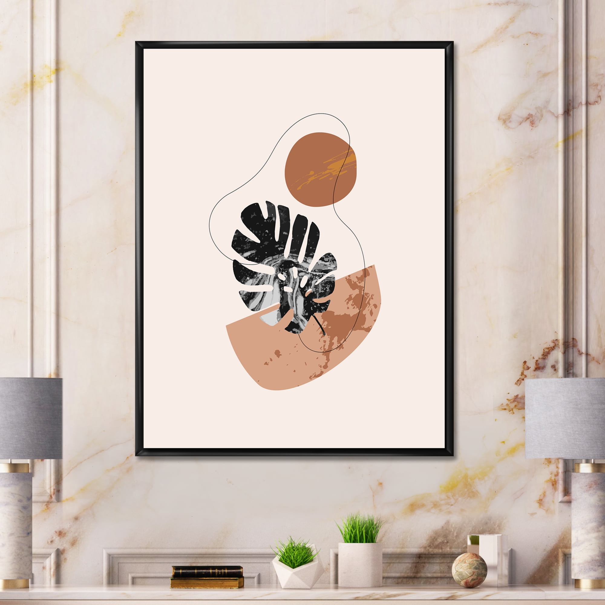 Designart 'Abstract Tropical Monstera Shapes and Leaves' Modern Framed Canvas Wall Art Print