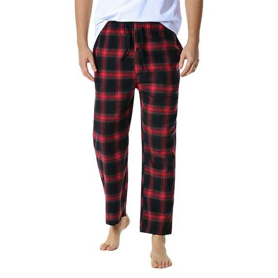 hirigin Men's Pajamas Plaid Pants, Drawstring Elastic Mid Waist Comfy Soft Loose Lounge Sleep Pants for Spring Autumn