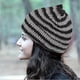 thumbnail image 3 of Women's Knit Beanie Hat Winter Cat Ears Hats Warm Elastic Cap Soft Slouchy Striped Knitted Hat(Black Gray), 3 of 5