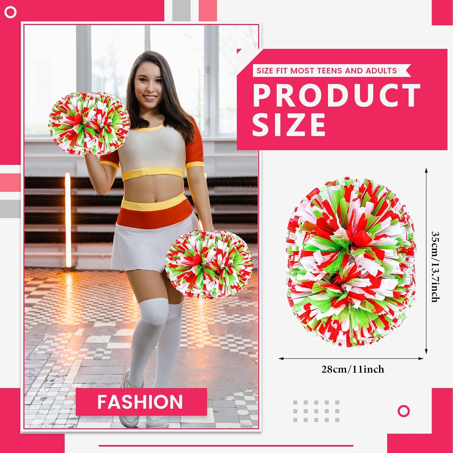 20 PCS pom poms Cheer, 13.8inch Sports Dance for Sports Team Spirit Cheering with Handle
