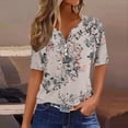 thumbnail image 2 of Drses Womens Tops Summer Casual Striped Color Block Short Sleeve Button V Neck Blouses Spring Dressy Loose Fit T Shirts, 2 of 5