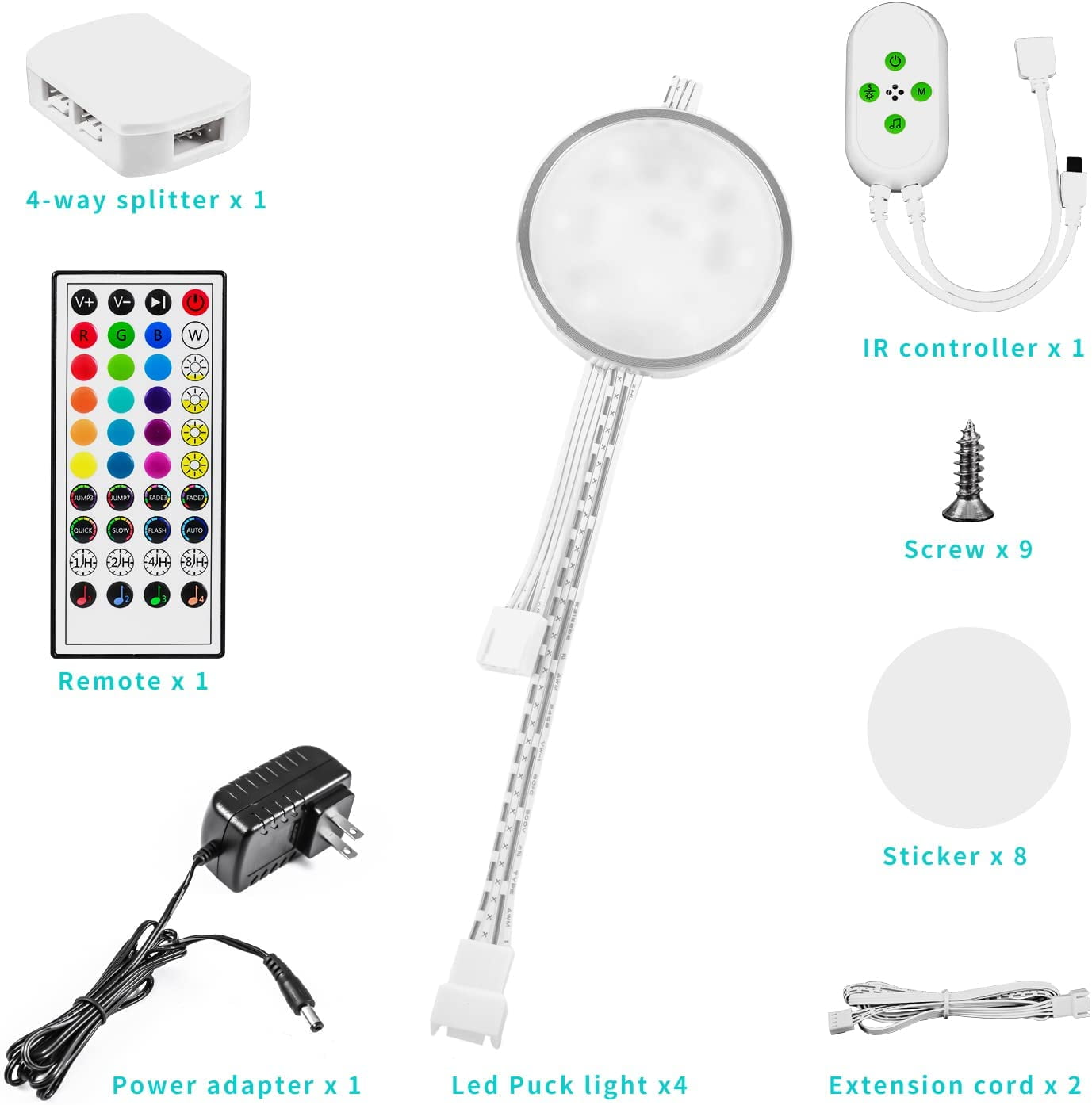 LED Low Voltage Puck Lights,Under Cabinet Plug-in Lighting Kit,RGB Color Changing (4 x Pack)