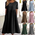 thumbnail image 1 of Meichang Robes Midi d'Été pour Femmes Manches Courtes Col Rond Plissé Robe Ligne A Vacances à la Plage Coupe Ample Longue Robe T-Shirt, 1 of 7
