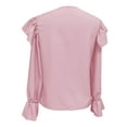 thumbnail image 3 of oyyniis Women Long Sleeves Chiffon Blouses Shirts Fashion Lady Elegant Pleated Embellished Shirt Solid Color Pink Tops S, 3 of 5