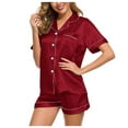 thumbnail image 2 of Silk Pajamas Womens Short Sleeve Sleepwear Soft Satin Loungewear 2 Piece Pjs Shorts Set Red XL, 2 of 5