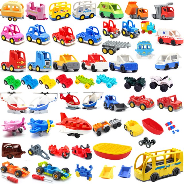 Bloques de construcción grandes para niños modelo de coche accesorios de tránsito urbano ensamblado Chasis de coche barco motocicleta Compatible con Duploe