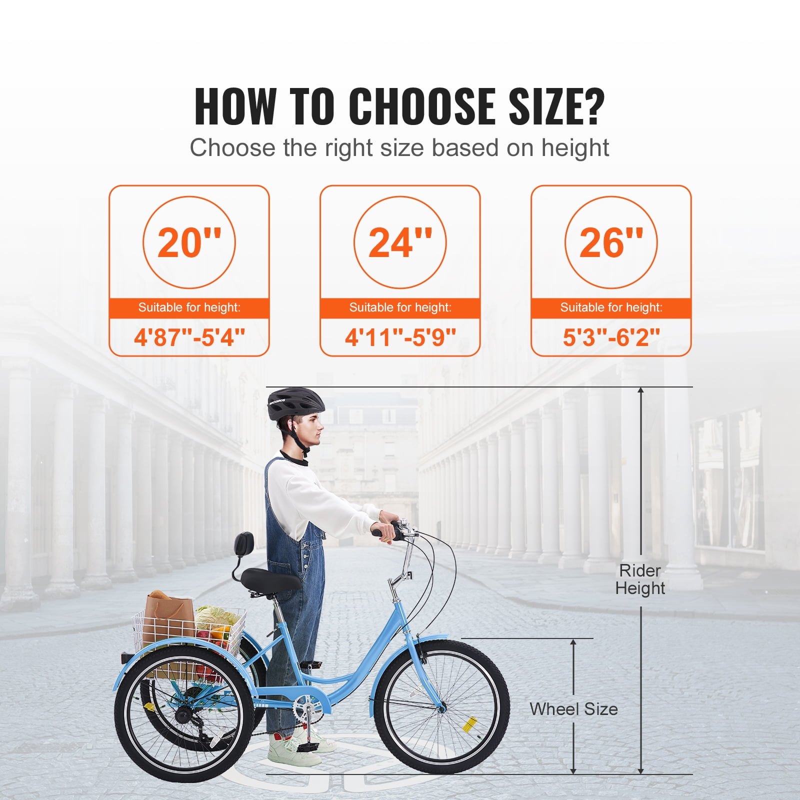 KFFKFF Adult Three-Wheel Bicycle Unfolding 7 Speed 20/24/26 Inch Tricycles,Carbon Steel Frame, Includes Basket & Adjustable Seat, Ideal for Picnic & Shopping, Suitable for Seniors, Women, Men