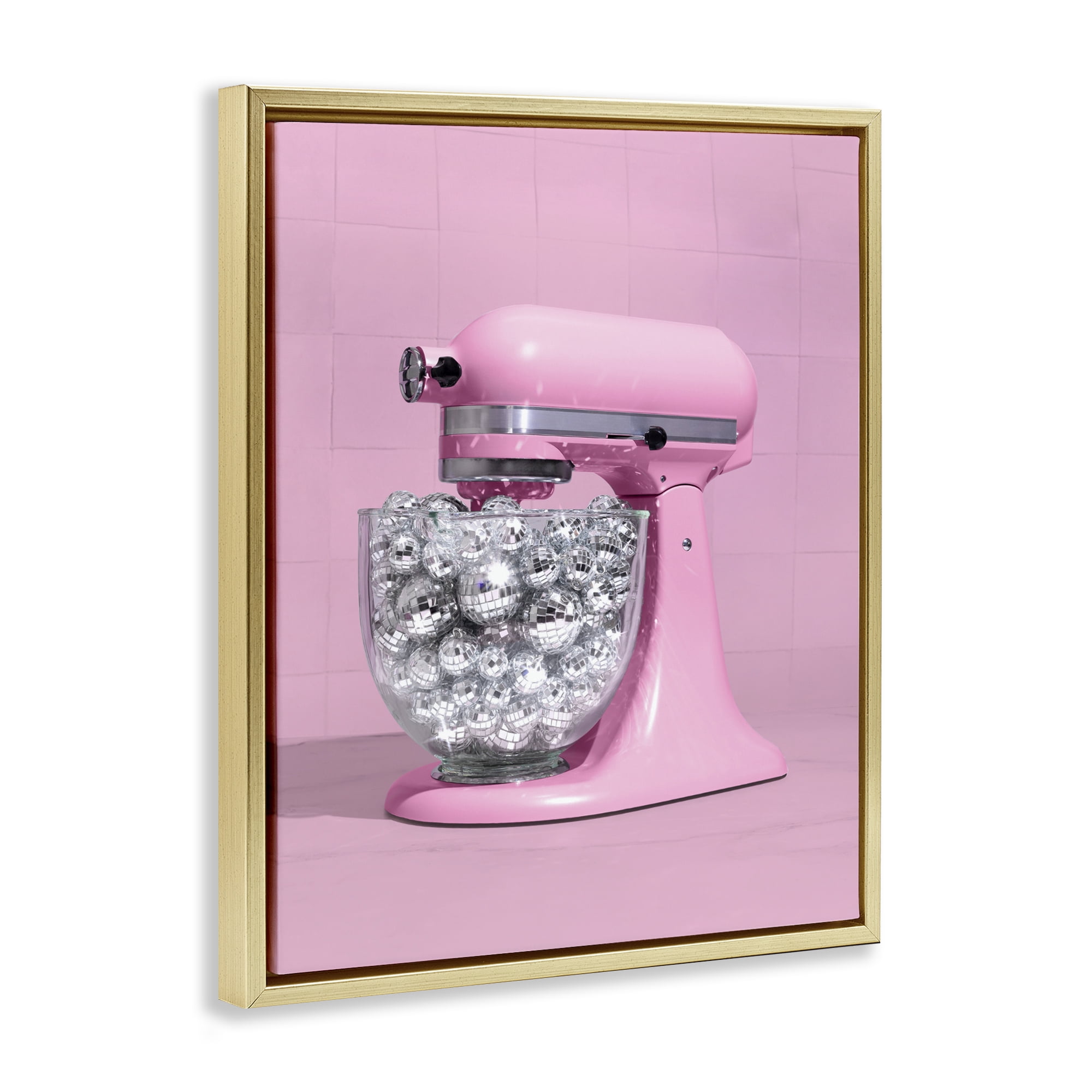 Stupell Industries Disco Kitchen Mixer over Pink Gold Framed Floater Canvas Wall Art, design by LISH Creative