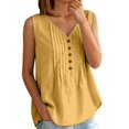 thumbnail image 3 of Women's Loose Fit Tank Tops Summer Casual Sleeveless Buttons Up Tunics Flowy Pleated Blouses by Yigetop Khaki L, 3 of 8