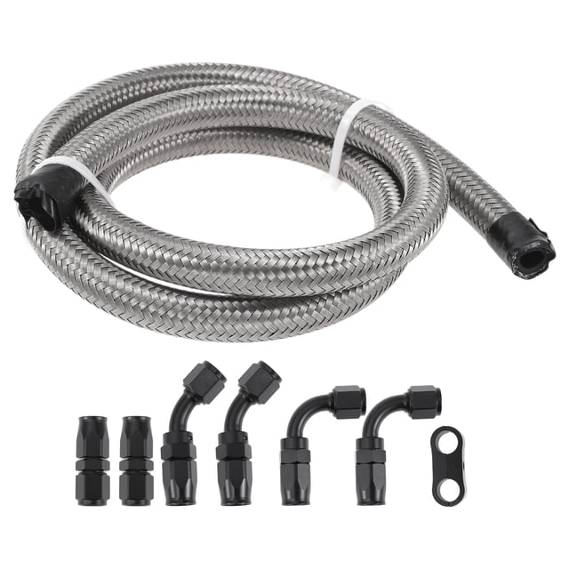 Kit de manguera de combustible AN-6 de Unique Bargains 3 pies, adaptador de manguera de vacío, adaptador de 90 grados, adaptador de 45 grados, 1 juego de trenzado de acero inoxidable CPE