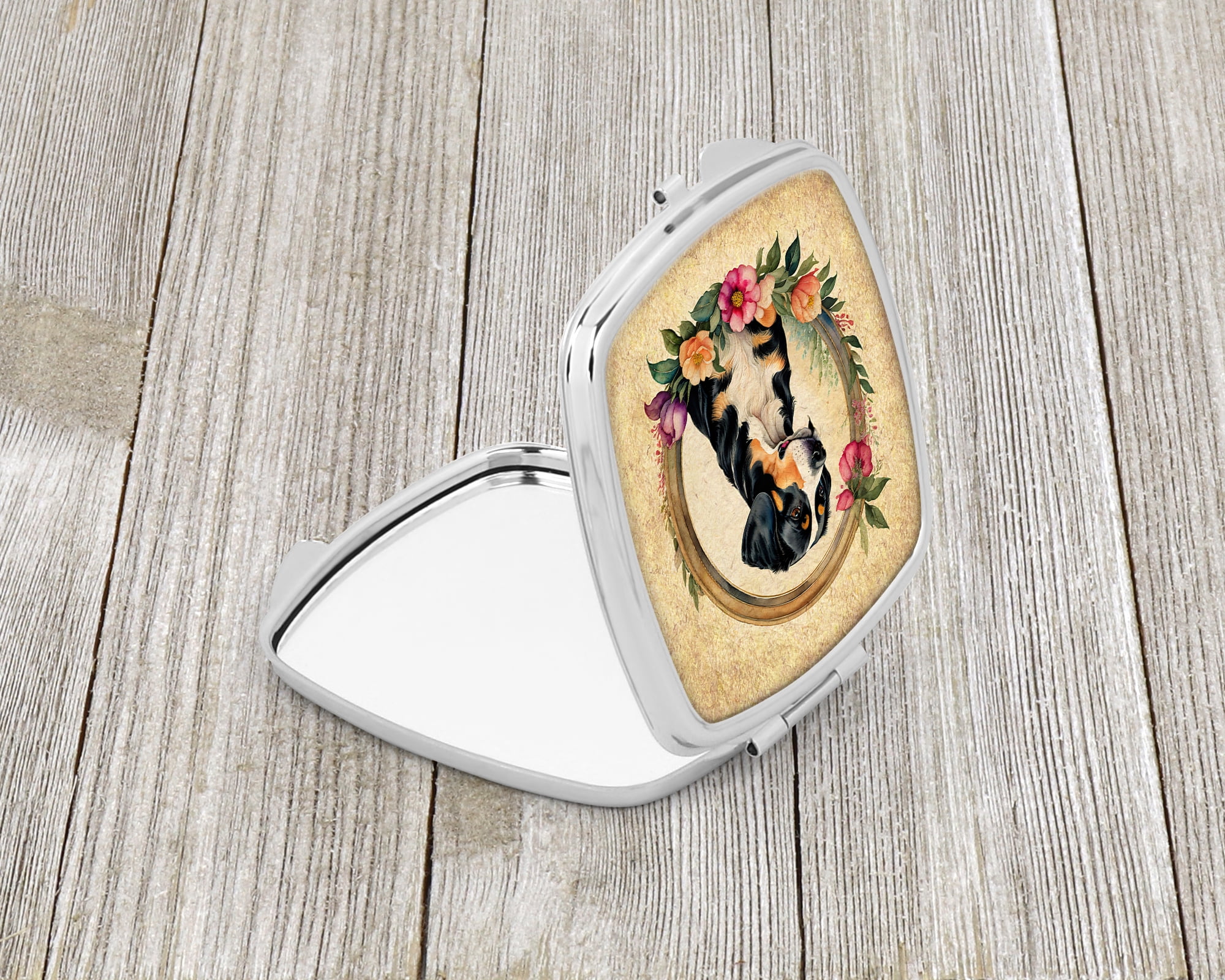 Entlebucher Mountain Dog and Flowers Compact Mirror 2.75 in x 3 in