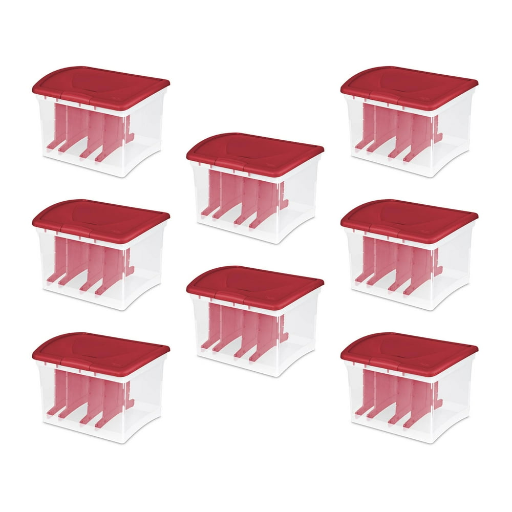 Sterilite Seasonal Christmas Light Ornament Garland Storage Box, Clear (8 Pack)