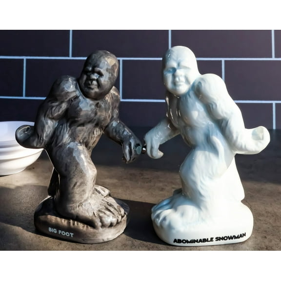 Ceramic Abominable Snowman Yeti And Bigfoot Salt And Pepper Shakers Figurine Set