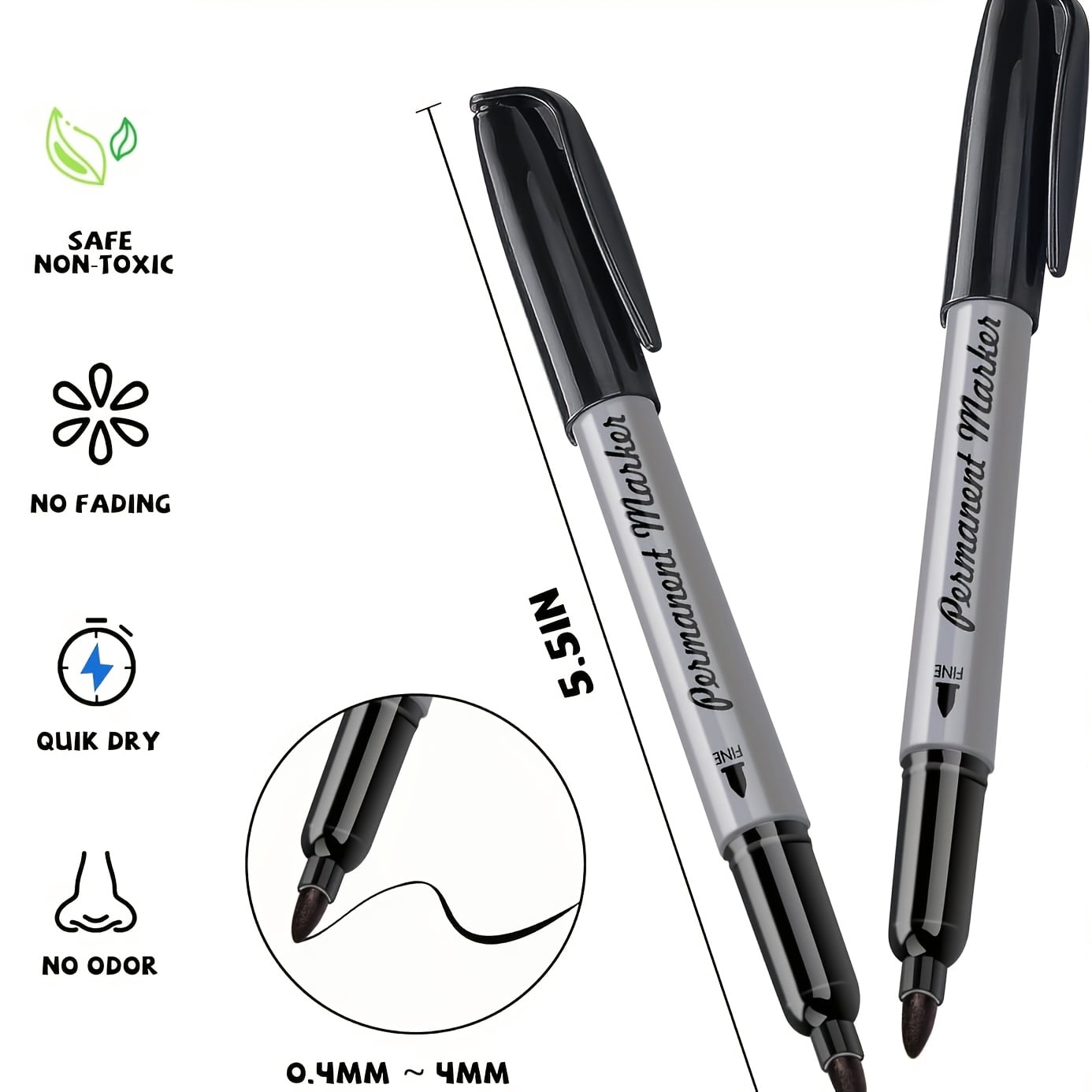 TBC The Best Crafts Permanent Markers Set, Fine Flexible Tip, Quick-Dry & Fade-Resistant, Works On Paper, Plastic, Metal & More(100 Black)