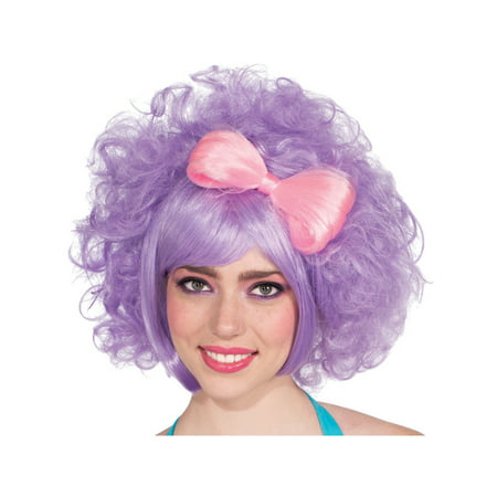 Womens 80s Pastel Purple Harajuku Anime Costume Cutie Doll Wig With Pink Bow