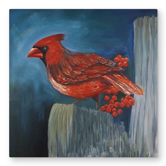 Begin Home Decor C1MP32320KSCEX 32 x 32 in. Redbreast Bird On Branch - Contemporary Metal Print Wall Art - Decor