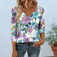 thumbnail image 3 of JTZGDY 3/4 Sleeve Tops for Women Dressy Casual Summer V Neck Floral Pattern Graphic T-Shirts Loose Fit Comfy Tunic Blouse for Leggings Purple#02 XXL, 3 of 7