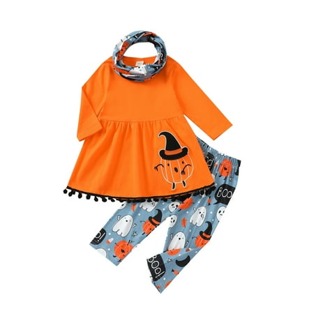 

LBECLEY Welcome Baby Girl Toddler Kids Boys Girls Outfit Prints Long Sleeves Tops Prints Pants Headband 3Pcs Set Outfits Baby Christmas Clothes Girls Orange 120