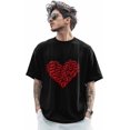 thumbnail image 1 of Camisetas para hombre, San Valentín, estampado de labios rojos, cuello redondo, algodón, manga corta, besos románticos, corazón., 1 of 8