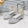 thumbnail image 2 of New Kids Girls Dress Shoes Chunky Low Heels Sequins Ankle Strap Adjustable Buckle Rhinestone Pendant Glitter Sparkling Ballet Performance Wedding Party Mary Jane Princess Shoes Silver, 2 of 8