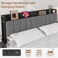 thumbnail image 4 of Upholstered Platform Bed Frame with Charging Station, Storage Drawers, Tall Headboard, Heavy Duty Steel Slats, No Box Spring Needed, Full, Black, 4 of 7