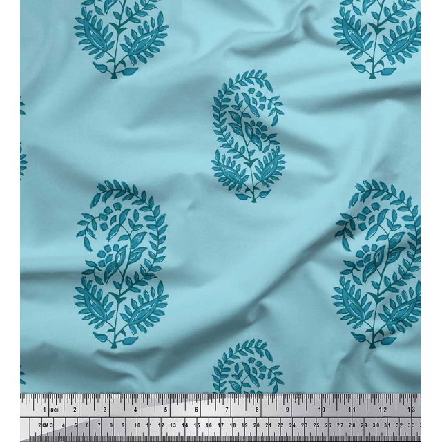 Soimoi Polyester Crepe Fabric Leaves Block Print Fabric by The Yard 42 Inch Wide