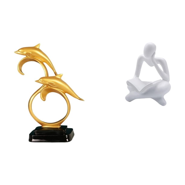 Figura de delfín,Colección de adornos de escritorio con figuras de delfines,Figura de lector abstracto,Estatua de pensador abstracto,arte,manualidades,decoraciones,Figuras humanas decorativas